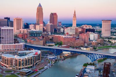 Aerial Shot Of Downtown Cleveland